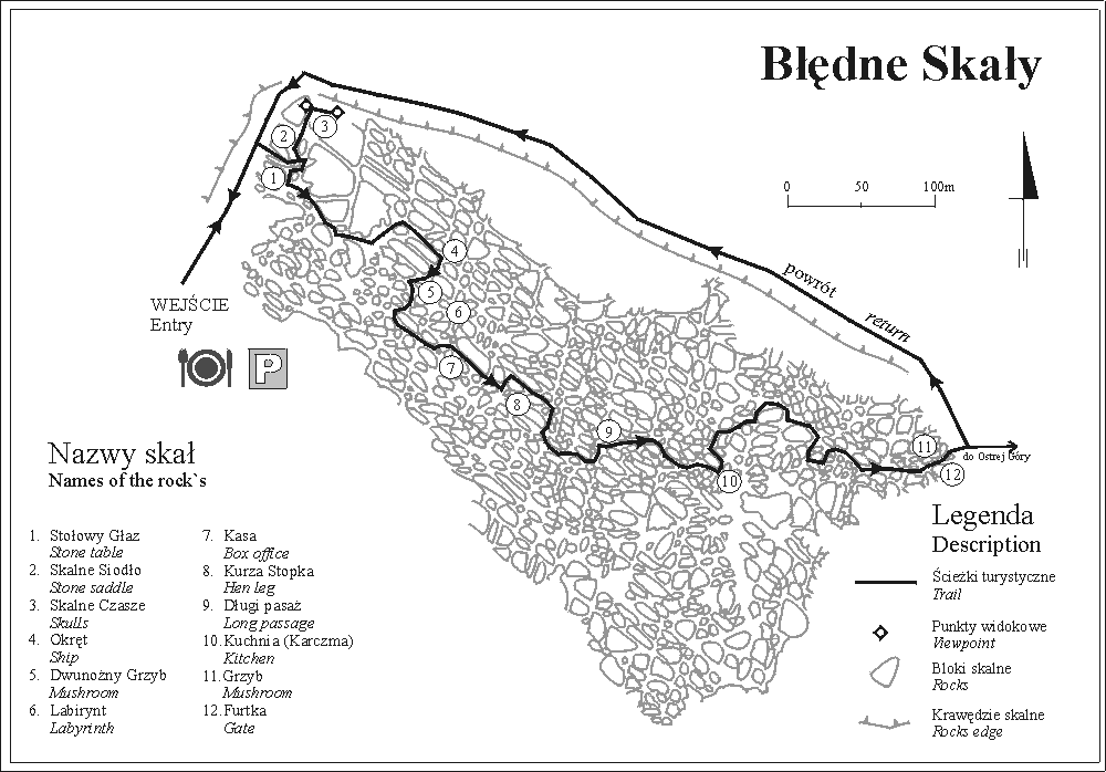 Mapa szlaku w Błędnych Skałach