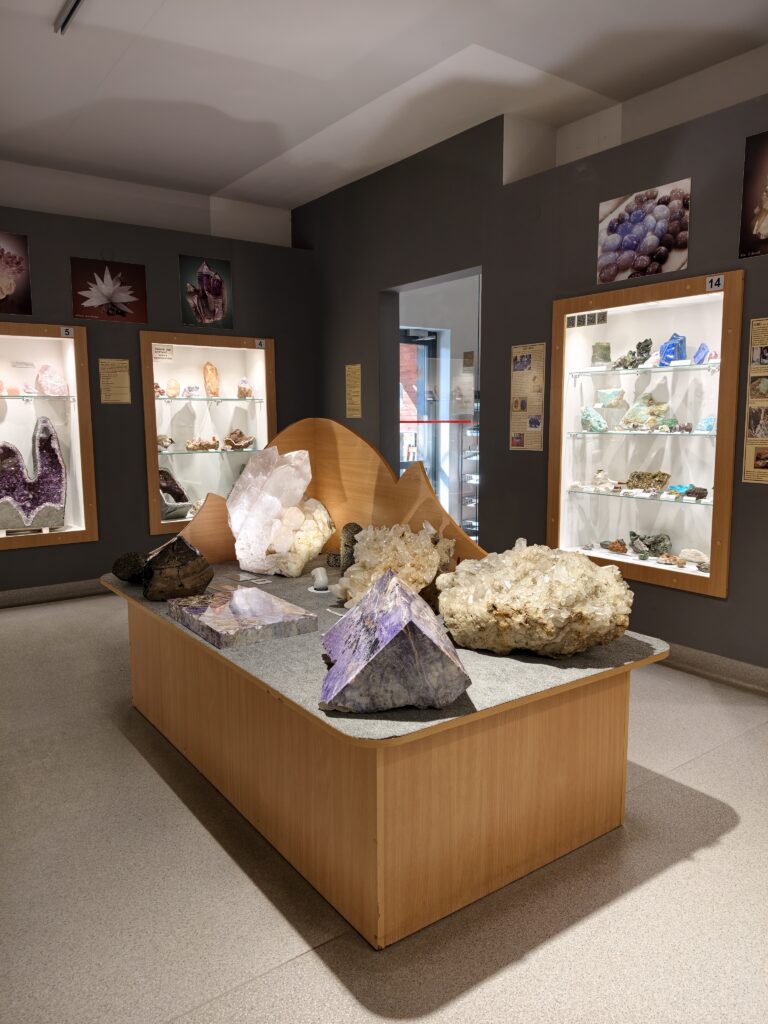 Wystawa krzemienia pasiastego i skamieniałości w Muzeum Minerałów w Świętej Katarzynie.