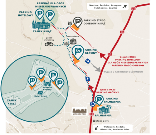 Mapa parkingu przy Zamku Książ w Wałbrzychu