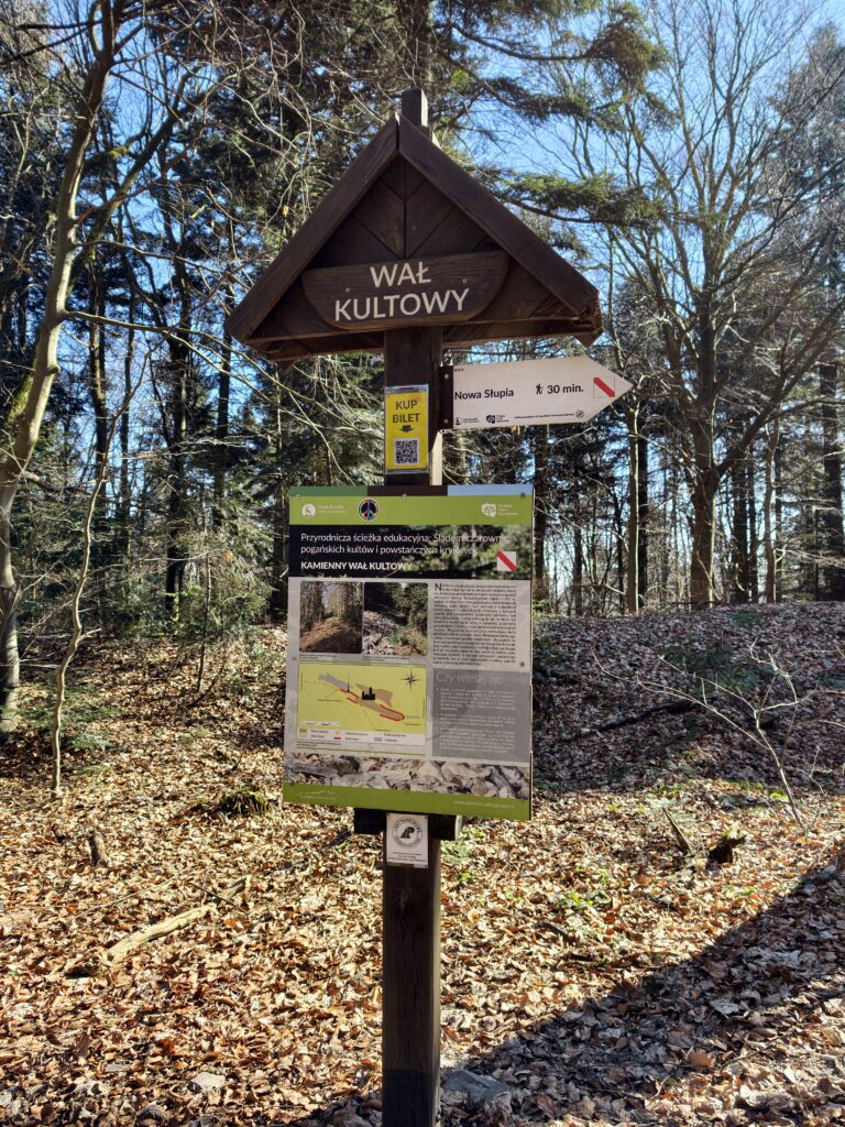 Kamienny wał kultowy z IX wieku usypany z bloków kwarcytowych na szczycie Łysej Góry.